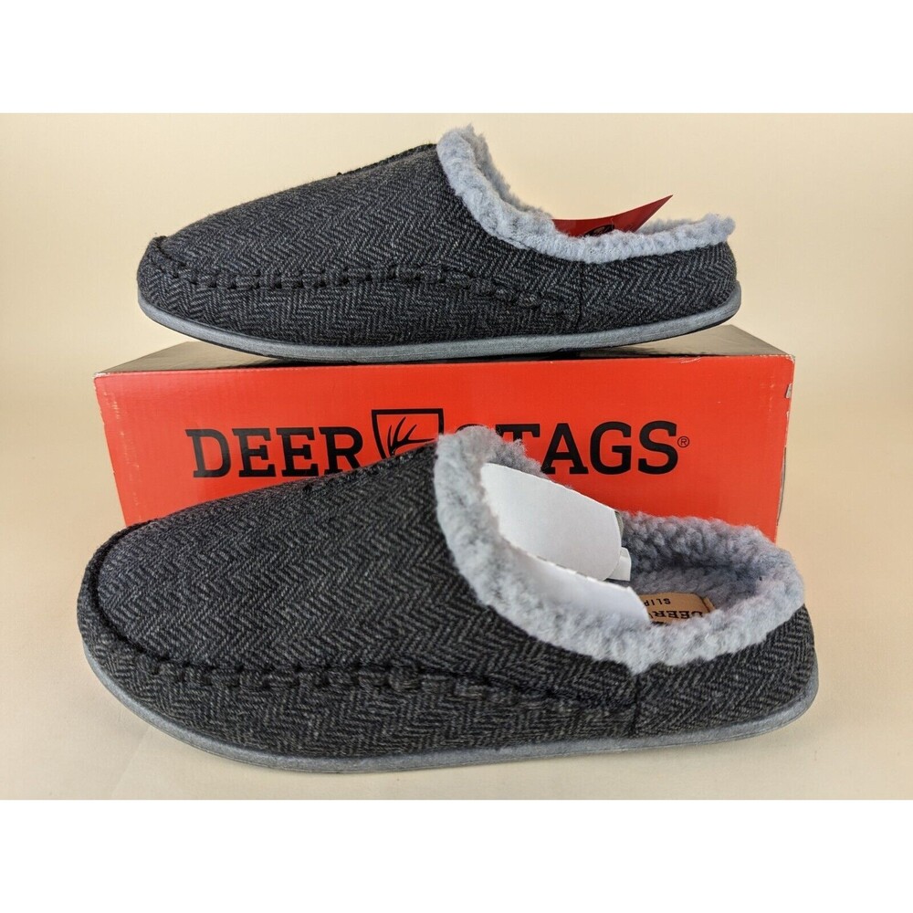 Deer Stags Slipperooz Nordic Slippers Mens 8 M Black Tweed Slip On Shoes NWB